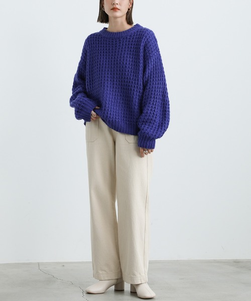 select MOCA(セレクトモカ)の「2021 AW クルーネックワッフル編みニット(ニット/セーター・レディース・ブルー/グリーン・FREE)」の7枚目の写真