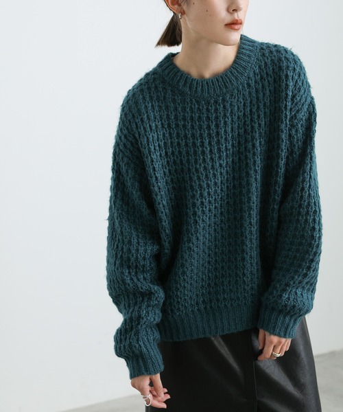 select MOCA(セレクトモカ)の「2021 AW クルーネックワッフル編みニット(ニット/セーター・レディース・ブルー/グリーン・FREE)」の13枚目の写真