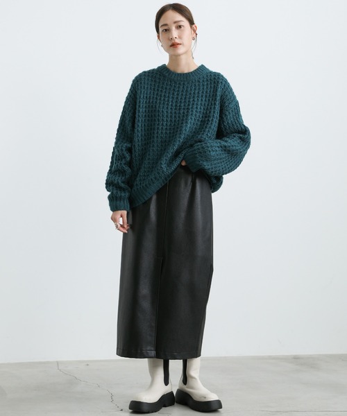 select MOCA(セレクトモカ)の「2021 AW クルーネックワッフル編みニット(ニット/セーター・レディース・ブルー/グリーン・FREE)」の11枚目の写真