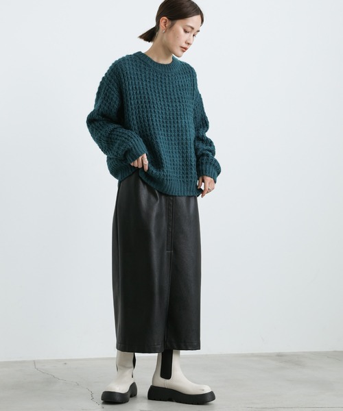 select MOCA(セレクトモカ)の「2021 AW クルーネックワッフル編みニット(ニット/セーター・レディース・ブルー/グリーン・FREE)」の16枚目の写真