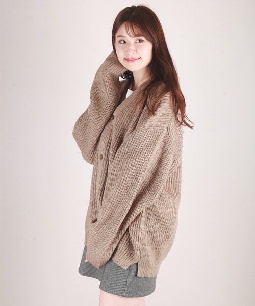 WESTSEA（ウエストシー）の「モヘヤタッチ ボリュームスリーブＶ オーバーサイズカーディガン（カーディガン/ボレロ・メンズ・ライトグレー/モカ/キャメル/ブルー/ブラック/グリーン/オフホワイト/グレイッシュベージュ/グリーン系その他/ブルー系その他・M/L）」の6枚目の写真