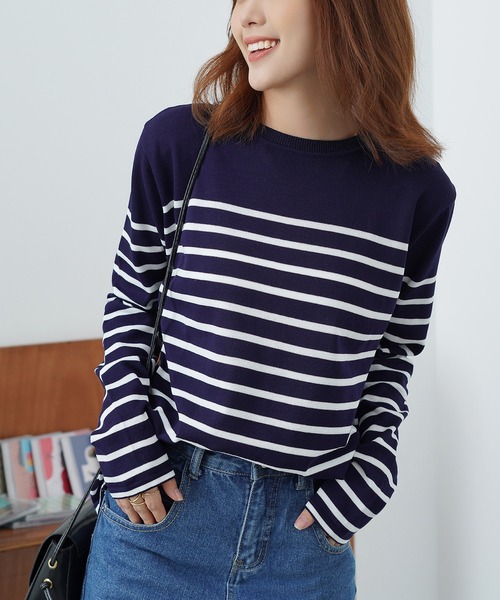 MAISON DE THERESE（メゾン ド テレーズ）の「クルーネックボーダートップス（Tシャツ/カットソー・レディース・ネイビー/ホワイト・MEDIUM）」の3枚目の写真