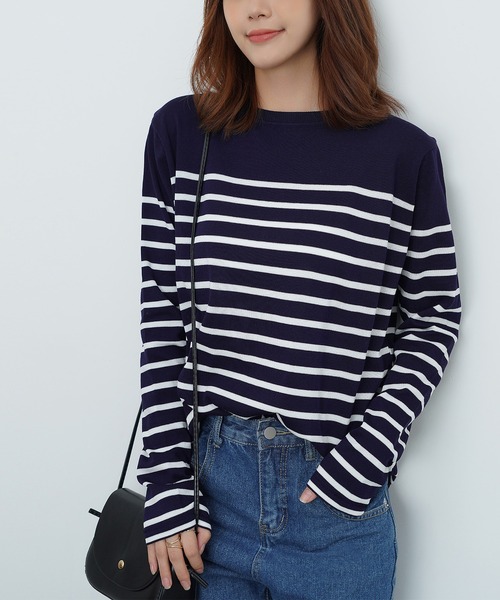 MAISON DE THERESE（メゾン ド テレーズ）の「クルーネックボーダートップス（Tシャツ/カットソー・レディース・ネイビー/ホワイト・MEDIUM）」の7枚目の写真