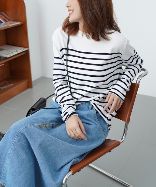 MAISON DE THERESE（メゾン ド テレーズ）の「クルーネックボーダートップス（Tシャツ/カットソー・レディース・ネイビー/ホワイト・MEDIUM）」の10枚目の写真