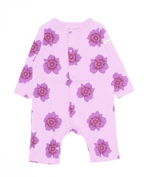 Baabook(ばぶーく)の「フラワー長袖カバーオール(ロンパース・キッズ・パープル/オートミール・70cm/60cm)」の1枚目の写真