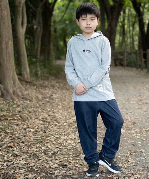 LOGOS（ロゴス）の「【30】〔LOGOS/ロゴス〕 ミニ裏毛バックロゴフードパーカー（Tシャツ/カットソー・キッズ・ネイビー/杢グレー/カーキ・140/150/130/160）」の4枚目の写真
