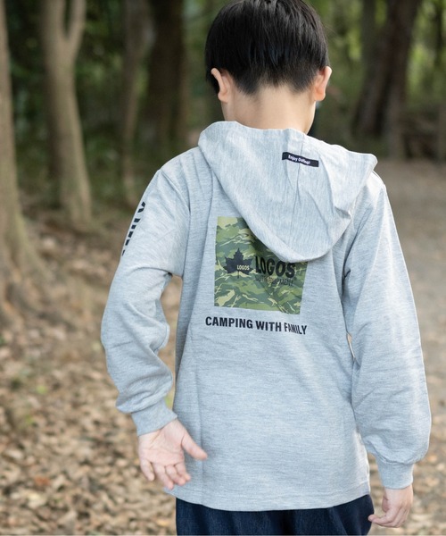 LOGOS（ロゴス）の「【30】〔LOGOS/ロゴス〕 ミニ裏毛バックロゴフードパーカー（Tシャツ/カットソー・キッズ・ネイビー/杢グレー/カーキ・140/150/130/160）」の5枚目の写真