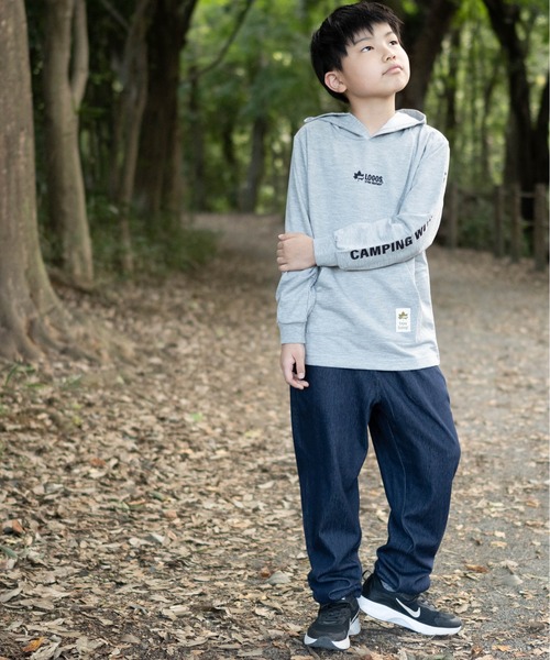 LOGOS（ロゴス）の「【30】〔LOGOS/ロゴス〕 ミニ裏毛バックロゴフードパーカー（Tシャツ/カットソー・キッズ・ネイビー/杢グレー/カーキ・140/150/130/160）」の6枚目の写真