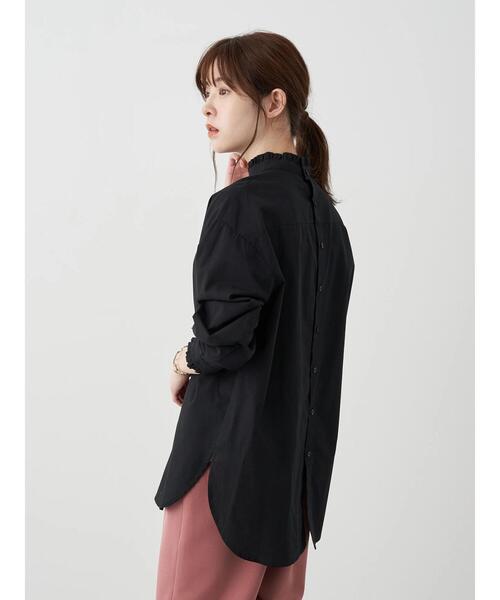 earth music&ecology(アースミュージックアンドエコロジー)の「スタンドフリルシャツ *(シャツ/ブラウス・レディース・オフホワイト/ブラック/ストライプ/その他9・FREE)」の6枚目の写真