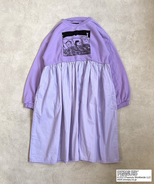 PEANUTS（ピーナッツ）の「【PEANUTS】スヌーピー/ビッグエリワンピース（90～150cm）（ワンピース・キッズ・チャコール/パープル・90/100/110/120/130/140/150）」の3枚目の写真