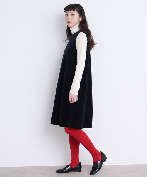 CHILD WOMAN(チャイルドウーマン)の「別珍ディアモイスト加工 ジャンスカ(ワンピース・レディース・ネイビー・FREE)」の2枚目の写真