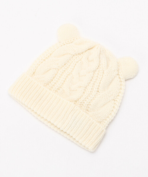 COMME CA ISM（コムサイズム）の「くま耳付き　ケーブル　ニットキャップ（ニットキャップ/ビーニー・キッズ・ホワイト/ネイビー/グレイッシュベージュ・FREE）」の7枚目の写真