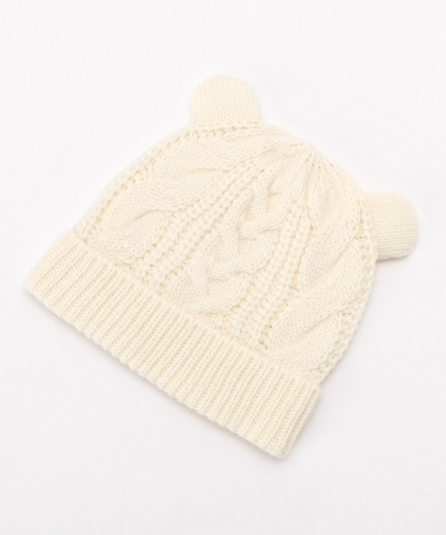COMME CA ISM（コムサイズム）の「くま耳付き　ケーブル　ニットキャップ（ニットキャップ/ビーニー・キッズ・ホワイト/ネイビー/グレイッシュベージュ・FREE）」の2枚目の写真