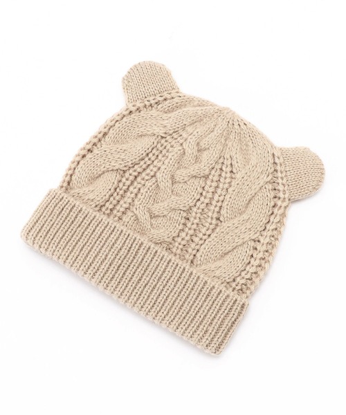 COMME CA ISM（コムサイズム）の「くま耳付き　ケーブル　ニットキャップ（ニットキャップ/ビーニー・キッズ・ホワイト/ネイビー/グレイッシュベージュ・FREE）」の3枚目の写真