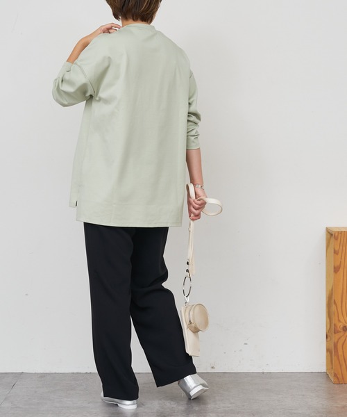 BONbazaar（ボンバザール）の「★OT★《ゆったりシルエットなのに脚長効果抜群》ピンタックイージーストレート（その他パンツ・レディース・ブラック/ホワイト系その他/グリーン・38）」の6枚目の写真