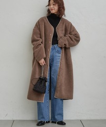 CIAOPANIC TYPY | 【ZOZOTOWN限定】ボアフリースパイピングノーカラーロングコート(ノーカラーコート)