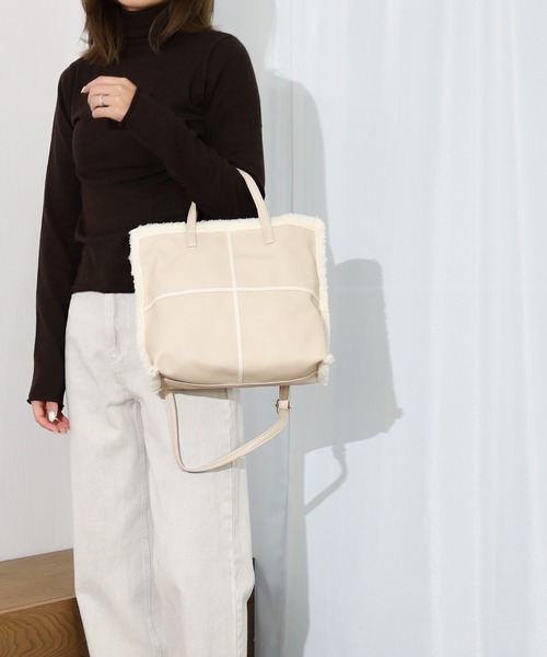 Per sist ence（パーシエンス）の「Per sist ence/パーシエンス　ふちどりボア2WAYトート（トートバッグ・レディース・ブラック/アイボリー・FREE）」の17枚目の写真