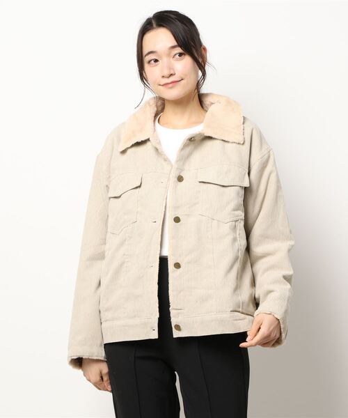 aimoha（アイモハ）の「レトロコーデュロイ裏モコモコ厚手ムートンコート（ムートンコート・レディース・ベージュ/オフホワイト・FREE）」の7枚目の写真