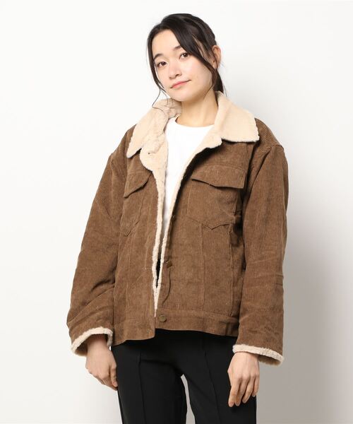 aimoha（アイモハ）の「レトロコーデュロイ裏モコモコ厚手ムートンコート（ムートンコート・レディース・ベージュ/オフホワイト・FREE）」の6枚目の写真