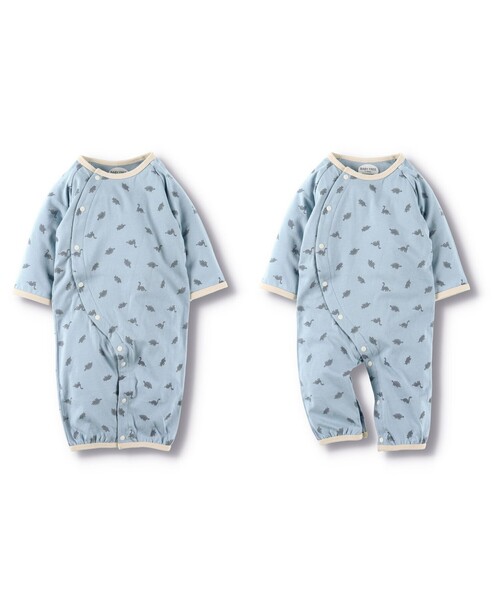 BRANSHES（ブランシェス）の「恐竜柄肌着付き2WAYオール（ロンパース・キッズ・サックスブルー/ベージュ・FREE）」の2枚目の写真