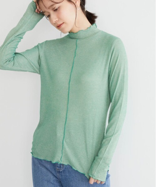 Green Parks(グリーンパークス)の「シアー配色リブインナー*(Tシャツ/カットソー・レディース・レッド/グリーン/ホワイト系その他2・FREE)」の1枚目の写真