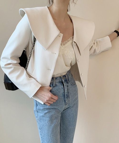 Leja（レジャ）の「【LEJA】無地ビッグカラーVネックジャケットパンツセットアップ（ワンピース・レディース・ベージュ/カーキ・FREE）」の7枚目の写真