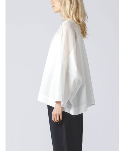 mizuiroind（ミズイロインド）の「mizuiro ind シアーボイルミックススタンドカラーワイドシャツ（シャツ/ブラウス・レディース・ブラック/ネイビー/オフホワイト・FREE）」の12枚目の写真