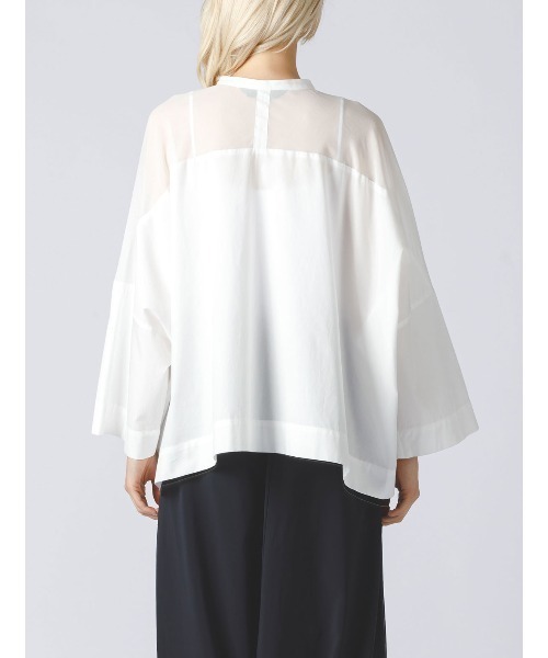 mizuiroind（ミズイロインド）の「mizuiro ind シアーボイルミックススタンドカラーワイドシャツ（シャツ/ブラウス・レディース・ブラック/ネイビー/オフホワイト・FREE）」の13枚目の写真