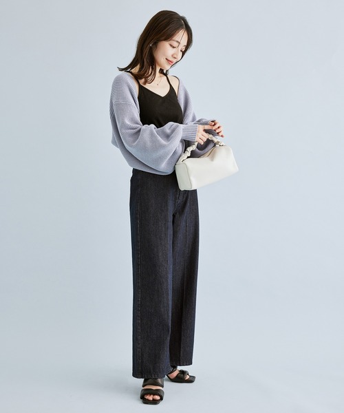 VIS（ビス）の「ショート丈ですっきり、ボレロニットカーディガン（カーディガン/ボレロ・レディース・サックスブルー/キナリ・FREE）」の4枚目の写真