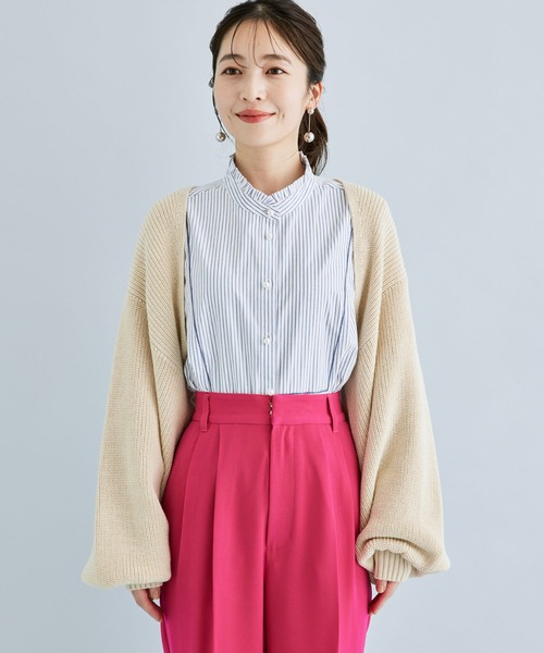 VIS（ビス）の「ショート丈ですっきり、ボレロニットカーディガン（カーディガン/ボレロ・レディース・サックスブルー/キナリ・FREE）」の3枚目の写真