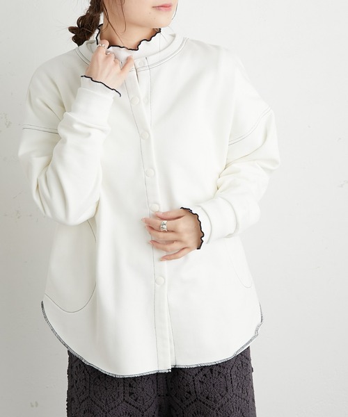 PUAL CE CIN(ピュアルセシン)の「裏毛カーディガン(カーディガン/ボレロ・レディース・ホワイト/グレー/ミント/イエロー・FREE)」の2枚目の写真