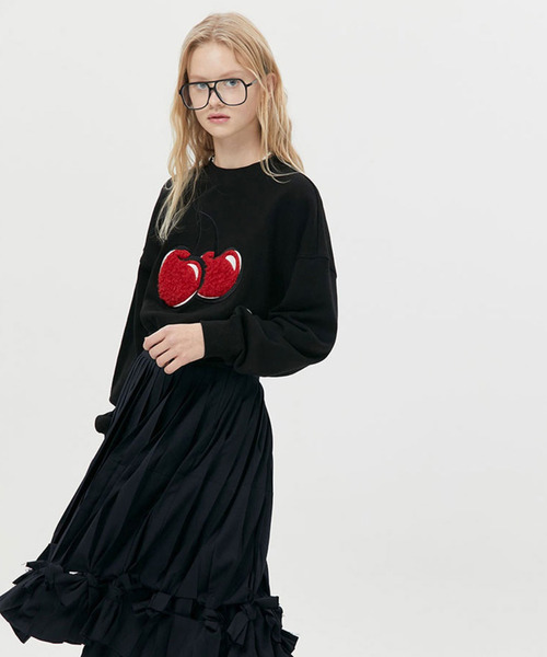 KIRSH（キルシー）の「KIRSH BIG CHERRY BOUCLE CROP SWEAT LS/キルシービッグチェリー ブークレ クロップ スウェットシャツ（スウェット・レディース・ブラック/ピンク/アイボリー・ONE SIZE）」の20枚目の写真