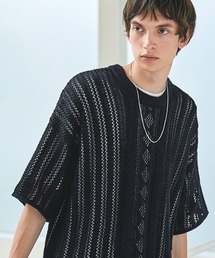 EMMA CLOTHES | メッシュ編みケーブルアーガイルライン ルーズTシャツ EMMA CLOTHES(Tシャツ/カットソー)