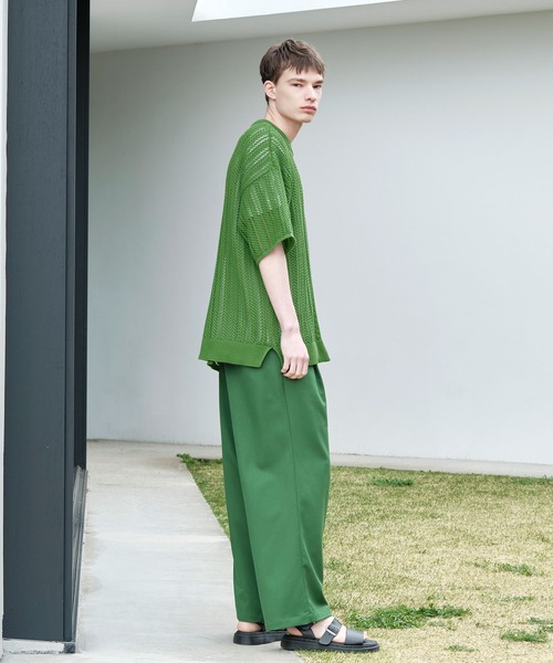 EMMA CLOTHES（エマクローズ）の「メッシュ編みケーブルアーガイルライン ルーズTシャツ EMMA CLOTHES（Tシャツ/カットソー・メンズ・ライトグレー/ブラック/ピンク/ブルー/グリーン/グレイッシュベージュ/グレイッシュブルー/チャコール/ダークグレー/アイボリー/カーキ/ブラウン・FREE）」の20枚目の写真