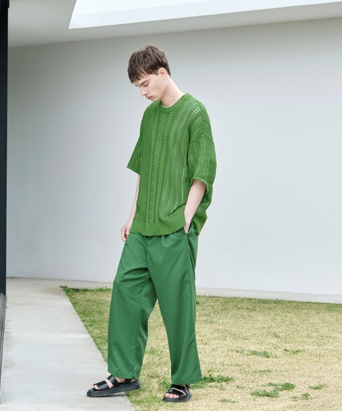 EMMA CLOTHES（エマクローズ）の「メッシュ編みケーブルアーガイルライン ルーズTシャツ EMMA CLOTHES（Tシャツ/カットソー・メンズ・ライトグレー/ブラック/ピンク/ブルー/グリーン/グレイッシュベージュ/グレイッシュブルー/チャコール/ダークグレー/アイボリー/カーキ/ブラウン・FREE）」の21枚目の写真