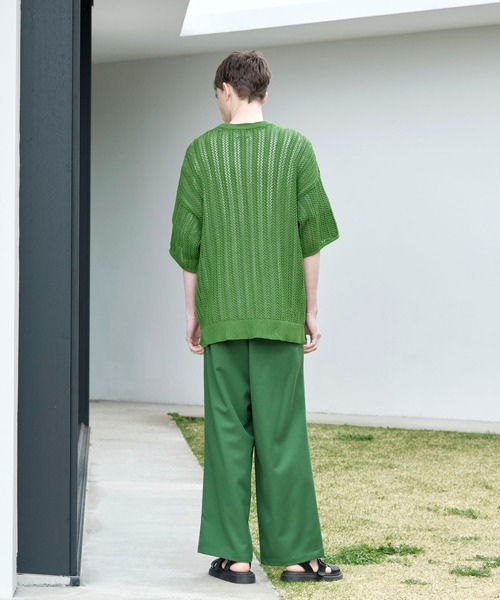 EMMA CLOTHES（エマクローズ）の「メッシュ編みケーブルアーガイルライン ルーズTシャツ EMMA CLOTHES（Tシャツ/カットソー・メンズ・ライトグレー/ブラック/ピンク/ブルー/グリーン/グレイッシュベージュ/グレイッシュブルー/チャコール/ダークグレー/アイボリー/カーキ/ブラウン・FREE）」の22枚目の写真