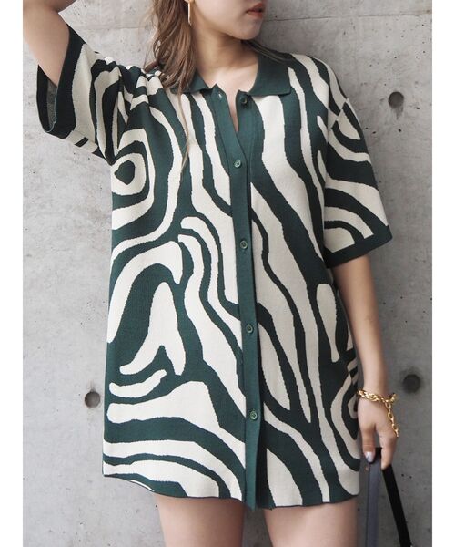 EVRIS（エヴリス）の「マーブルポロニットトップス（ニット/セーター・レディース・ブラック/ブラウン/グリーン・FREE）」の3枚目の写真