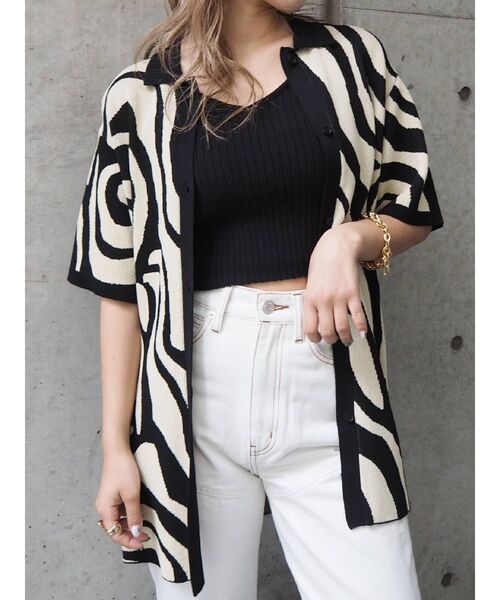 EVRIS（エヴリス）の「マーブルポロニットトップス（ニット/セーター・レディース・ブラック/ブラウン/グリーン・FREE）」の2枚目の写真