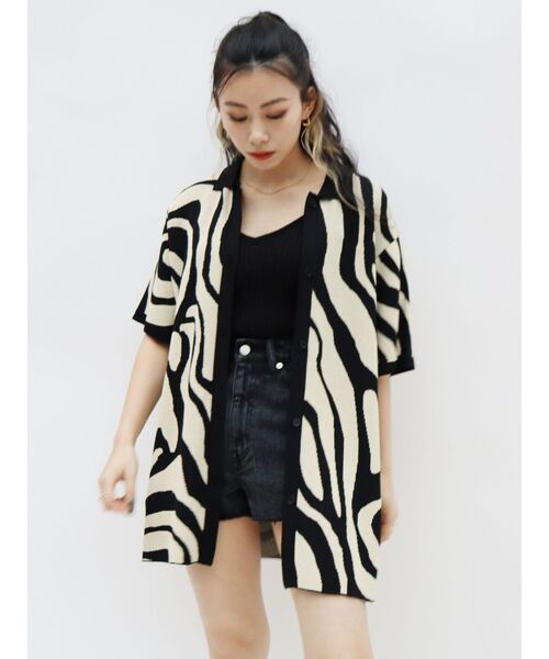 EVRIS（エヴリス）の「マーブルポロニットトップス（ニット/セーター・レディース・ブラック/ブラウン/グリーン・FREE）」の5枚目の写真