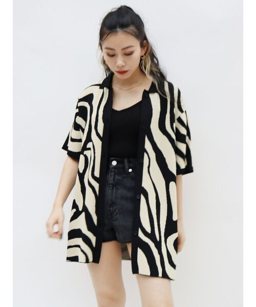 EVRIS（エヴリス）の「マーブルポロニットトップス（ニット/セーター・レディース・ブラック/ブラウン/グリーン・FREE）」の6枚目の写真