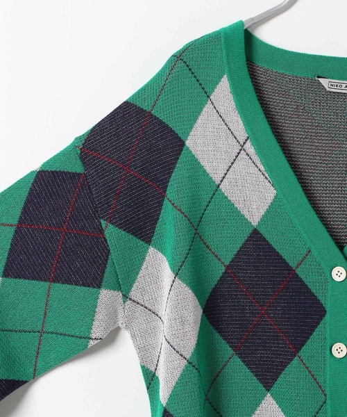 niko and...（ニコアンド）の「[MODE NORM CORE]洗える12Gアーガイルヴィンテージカーディガン（カーディガン/ボレロ・レディース・ベージュ/グリーン・MEDIUM/LARGE）」の5枚目の写真