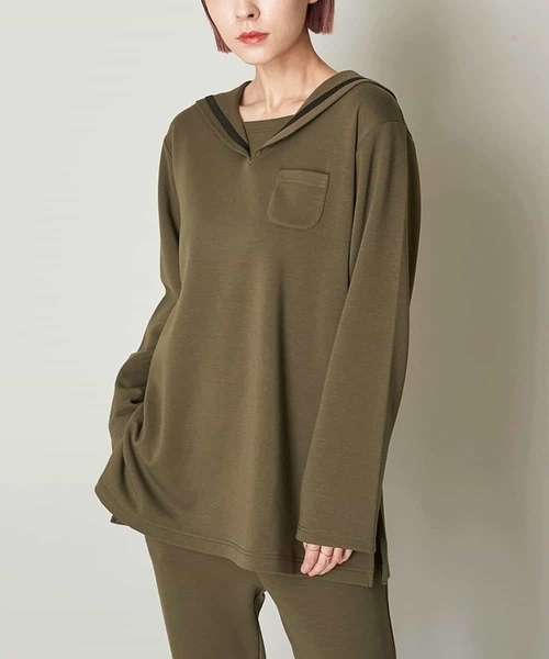 A de a.v.v（アードアー・ヴェ・ヴェ）の「（SET UP対応）セーラーカラーダンボールチュニック（Tシャツ/カットソー・レディース・カーキ/サンドベージュ/ブラック・38/36）」の3枚目の写真