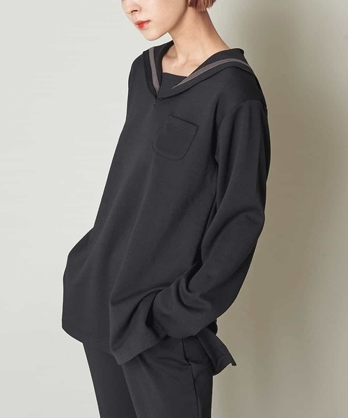 A de a.v.v（アードアー・ヴェ・ヴェ）の「（SET UP対応）セーラーカラーダンボールチュニック（Tシャツ/カットソー・レディース・カーキ/サンドベージュ/ブラック・38/36）」の2枚目の写真