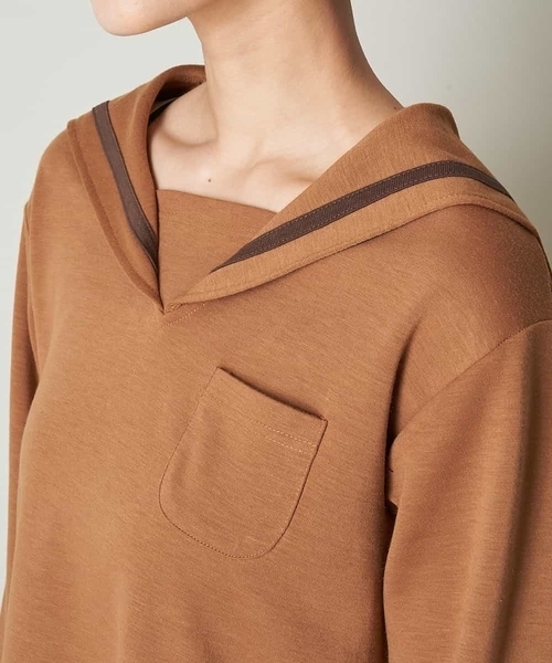 A de a.v.v（アードアー・ヴェ・ヴェ）の「（SET UP対応）セーラーカラーダンボールチュニック（Tシャツ/カットソー・レディース・カーキ/サンドベージュ/ブラック・38/36）」の8枚目の写真