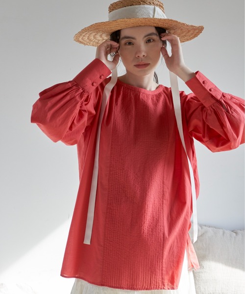 Libra Cue（リブラ キュー）の「ビンテージライクピンタックブラウス（シャツ/ブラウス・レディース・ホワイト/グリーン/ブラック/オレンジ/レッド・FREE）」の5枚目の写真