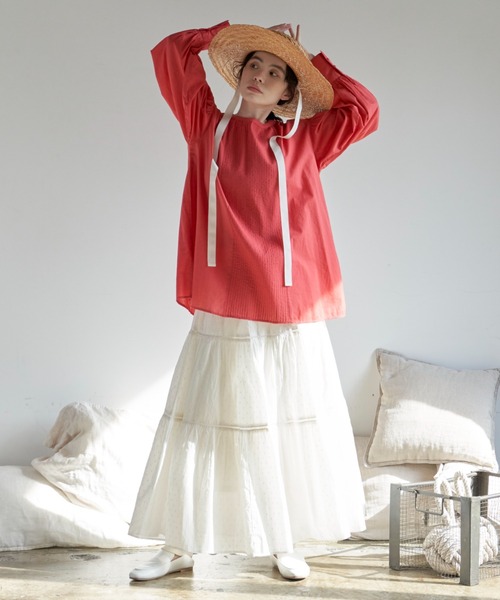 Libra Cue（リブラ キュー）の「ビンテージライクピンタックブラウス（シャツ/ブラウス・レディース・ホワイト/グリーン/ブラック/オレンジ/レッド・FREE）」の19枚目の写真