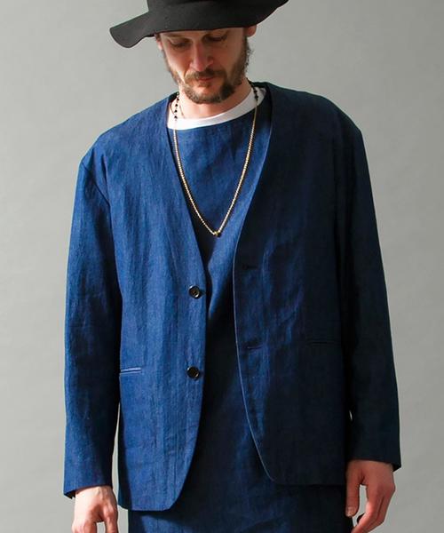 MONKEY TIME(モンキータイム)の「<monkey time> ∴ 4.5oz/DNM samue JKT/ジャケット◆(ノーカラージャケット・メンズ・ネイビー・MEDIUM/LARGE/SMALL)」の2枚目の写真