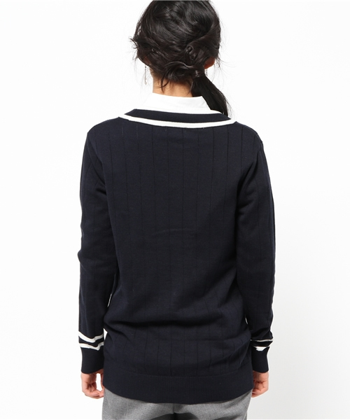 La TOTALITE(ラトータリテ)の「ライン V カーディガン。(ニット/セーター・レディース・ネイビー/ホワイト・FREE)」の5枚目の写真