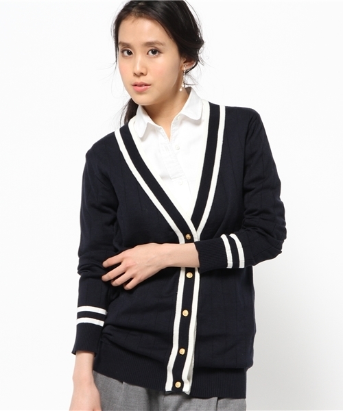 La TOTALITE(ラトータリテ)の「ライン V カーディガン。(ニット/セーター・レディース・ネイビー/ホワイト・FREE)」の13枚目の写真