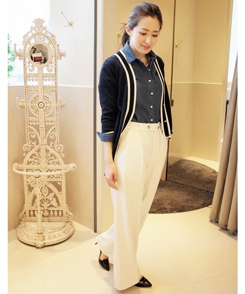 La TOTALITE(ラトータリテ)の「ライン V カーディガン。(ニット/セーター・レディース・ネイビー/ホワイト・FREE)」の14枚目の写真